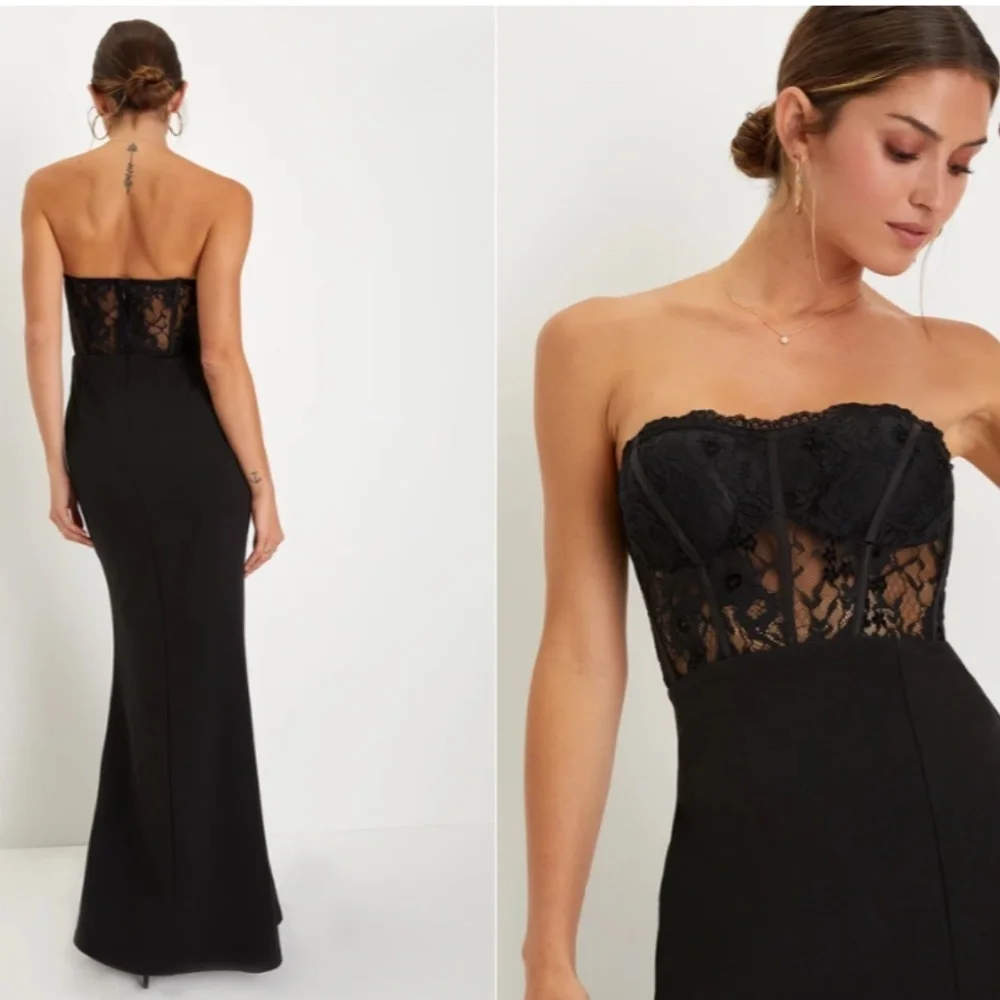 LULU's Elegant Retro Prom Wedding Special Event Modern Chic Sexy Velvet Maxi - Picture 1 of 5